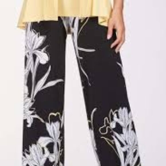 NWT Frank Lyman Black, White, Yellow Floral Wide Leg Palazzo Stretch Pants - Picture 5 of 12